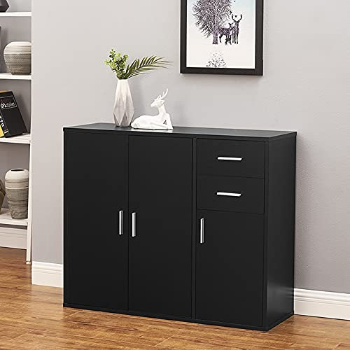 Panana 3 Door Sideboard Modern Cabinet Cupboard Unit Storage Furniture With 2 Drawers Living Room Display Unit (Black)