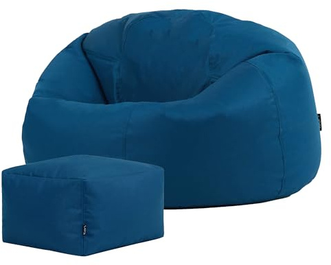 Bean Bag Bazaar Kingston Gaming Bean Bag & Footstool with Filling, Teal | Made in the UK, Adult Beanbag, Durable Water-Resistant Fabric, Comfy Chair for Indoor and Outdoor Use