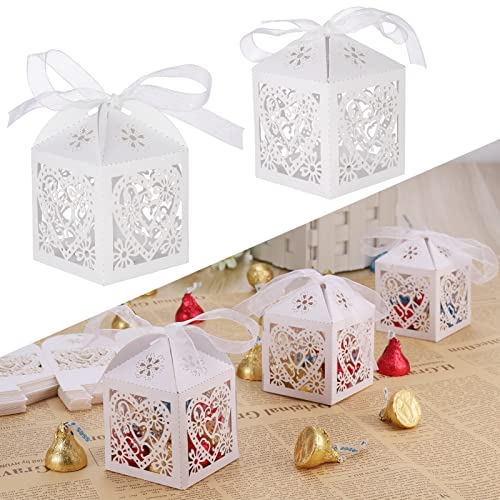 Fentar Geschenkbox Hochzeit, 50 Stück Schachtel gastgeschenk box Kartonage klein Süßigkeiten Kartons Bonboniere Kasten, Tischdeko Favous Box für Party Feier Geburtstag Dekoration(5x5x7cm)
