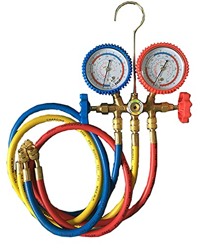 AC Vacuum Pump Exhaust Manifolds Pressure Gauge Refrigeration Vacuum Pressure Manifold Tester Meter HVAC Temperature Tester Air Conditioning Repair Tool AC Charging Kit