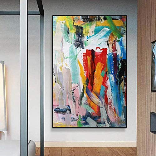 Ölbilder Auf Leinwand Handgemalt,Moderne abstrakte expressionistische Kunst Acrylmalerei 100% handbemalte Farbe Kunstwerk Extra große Wandkunst Rahmenlose coole Gemälde Wohnkultur für Wohnzimmer