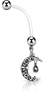 Paula & Fritz® Bauch-nabelpiercing Schwangerschafts-Piercing Halbmond Bio Flexibler Stab 25-mm Bauch-Piercing Set Pink Blau Nabel-Piercing Boy Girl Moon