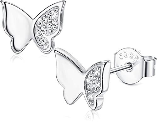ADRAMATA Ohrstecker Silber 925, Mädchen Ohrstecker Schmetterling, Minimalistische Schmetterlings-Ohrringe, Schmuck für Geburtstagsgeschenke