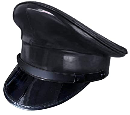 Harilla Kapitänsmütze Offiziersmütze Schirmmütze Uniform Kostüm Kunstleder Schutzmütze Schutzmütze für Performance Nachtbar Cosplay Erwachsene Unisex, Schwarz 57