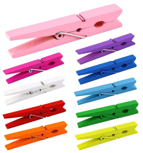 10 Colored Wooden Clothespins 50 PCS, 2.9 Inch Heavy Duty Clothes Pins