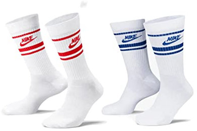NIKE 6 Paar Everyday Essential Tennissocken Socken Sportsocken Unisex DX5089, Farbe:Weiss - Rot/Weiss - Blau, Socken Neu:34-38