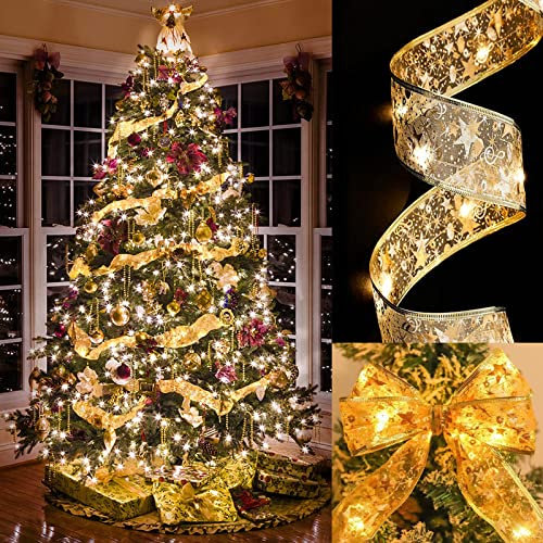 Dereine Glänzende Band Lichterkette, 5M Weihnachtsbaum LED Band, Weihnachts Lichterkette, Ribbon Lights Christmas Tree für Party, Hochzeitsdekoration, Innendekoration im Freien(Gold)