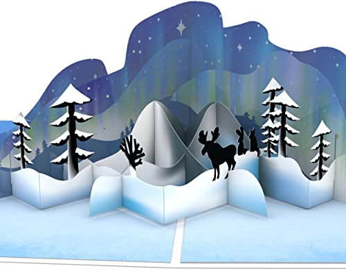 Lovepop® Nordlichter 3D Pop-Up Karte Winter Borealis Polarlichter Winterkarte Winterlandschaft Wald Schnee | mit Versteckfach für Geldgeschenke & Gutscheine | inkl. Umschlag | Ausziehbare Notiz