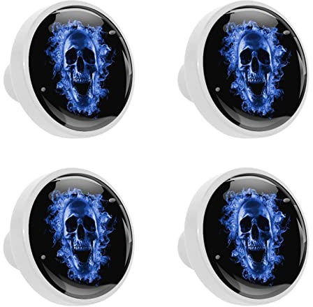 4 Packungen Tag der Toten Totenkopf mit blauem Feuerglas, Schubladenknauf, Ziehgriff, ergonomischer Möbelgriff, für Küche, Kommode, Schrank, Kleiderschrank, Kleiderschrank, Garderobe
