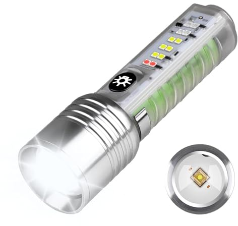 Powerful Torches LED Super Bright Rechargeable 5000000 Lumens with Red Blue UV Light - Mini Pocket Torch 8 Modes Multifunctional Magnetic Zoomable Flashlight for Emergency, Outdoor Camping Hiking Gift