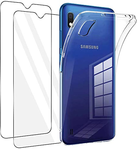 Vauki Coque pour Samsung Galaxy A10 avec Verre Trempé Protection écran 2 Pièces,Housse Etui Silicone TPU Souple Transparente et Vitre Film Protection,Antichoc Case pour Samsung A10 6.2