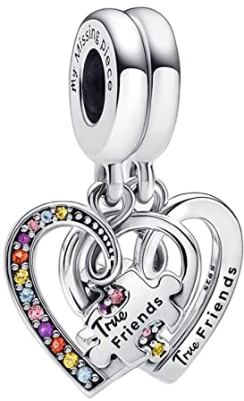 BEEUVIP Damen Puzzle Piece Herzen Splittable Freundschaft Charm Anhänger für Armband 925 Sterling Silber Geburtsstein Charms Beads passend für Armband