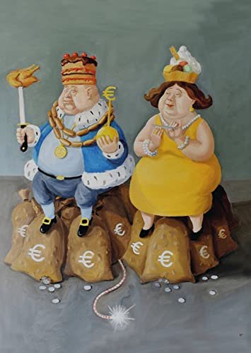 Inkognito Postkarte | Anlass: ''lustig'', Motiv: König und Königin ''Die fetten Jahre sind vorbei'' | Künstler: Rolf Tiemann | Art-Nr.: 77965 | vom Berliner Verlag