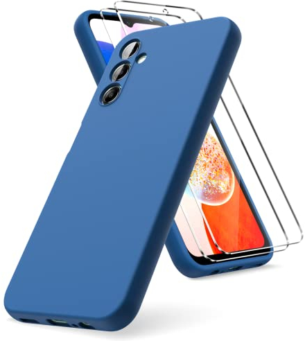 Vansdon - Carcasa Compatible con Samsung Galaxy A14 4G/5G, 2 Protectores de Cristal Templado, Funda Blanda de TPU de Silicona líquida, Funda de Goma a Prueba de Golpes, Color Azul