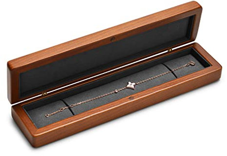 Oirlv Walnut Wooden Necklace Box with Dark Grey Microfibre Interior Elegant Jewellery Storage Case for Necklaces, Gift for Valentine’s, Christmas (22 x 5.3 x 3.5 cm)