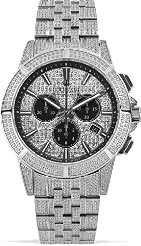 LOUIS XVI Majesté Iced Out 1122 - Ø 43 mm - Herren Uhr - Wasserdicht - Saphirglas - Armband Silber Iced - Zifferblatt CZ-Diamanten - CH Quarzwerk