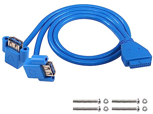 SinLoon USB 3.0 Front Panel Cable 1.64FT 19Pin/20Pin Female to Dual USB3.0 A Front Motherboard Panel Mount Cable with Screw Holes