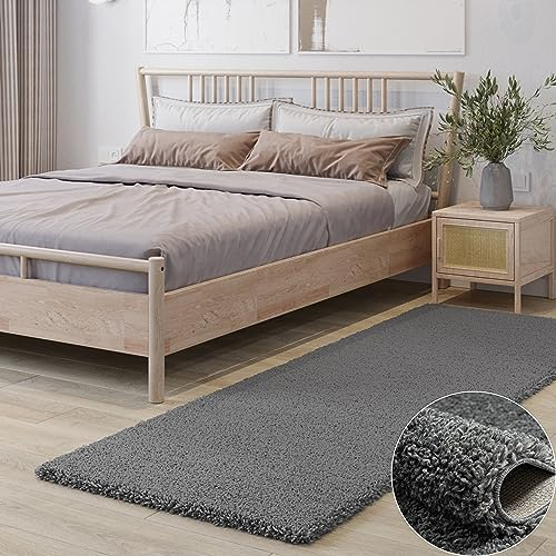 MY-RUG Teppich Shaggy Star Hochflor rechteckig grau 300 x 80 cm - Esszimmer Teppich, Kuschelteppich, Einfarbig