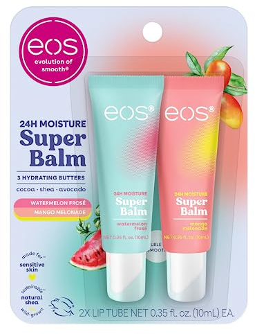 eos 24H Moisture Super Balm- Watermelon Frosé & Mango Melonade, Lip Mask, Day or Night Lip Treatment, Made for Sensitive Skin, 0.35 fl oz, 2-Pack