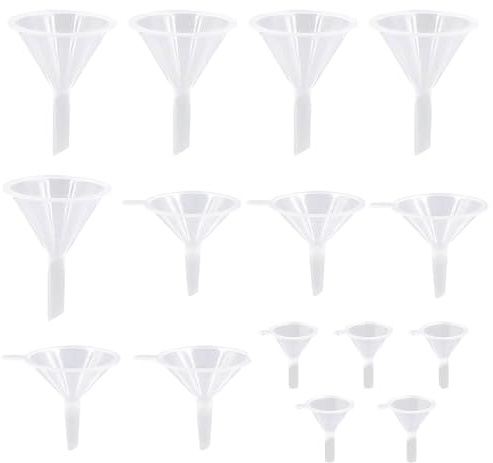 ZCYKJ Juego de 15 embudos pequeños de plástico, mini embudos transparentes de viaje para archivar botellas, aceite esencial, perfume, botellas de laboratorio, productos químicos de laboratorio