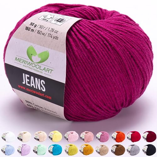 MeriWoolArt® Violett Baumwollgarn zum Stricken und Häkeln, Textilgarn, Stoffgarn, Baby Wollgarn für Handarbeiten, Babykleidung, Amigurumi, Babydecke, Pullover, Mützen und Accessoires