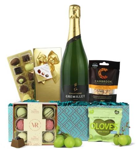 Luxury Champagne Gift Box | 75cl Premium French Champagne Gift Hamper with Artisan Chocolates and Snacks | Thank You, Happy Birthday Gift Set