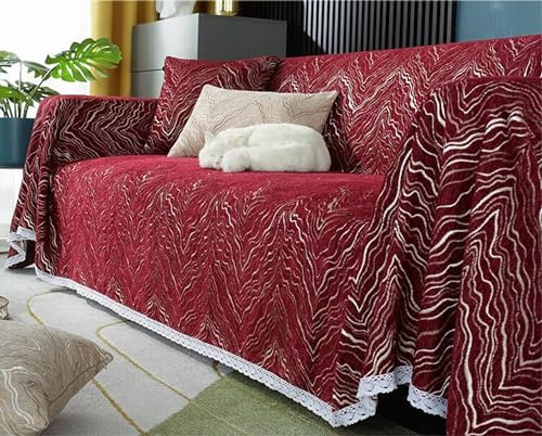 Gualiy Sofabezug 180x180cm, Einfach Gebirge Strukturiert mit Spitze Sofabezug 1 Sitzer Couch Überzug rutschfest Weinrot Sofa Überzug für Ledersofa