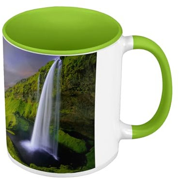 Mug de Couleur Qualité Premium Vert - chutes d eau seljalandsfoss islande - Tasse avec anse et intérieur de couleur