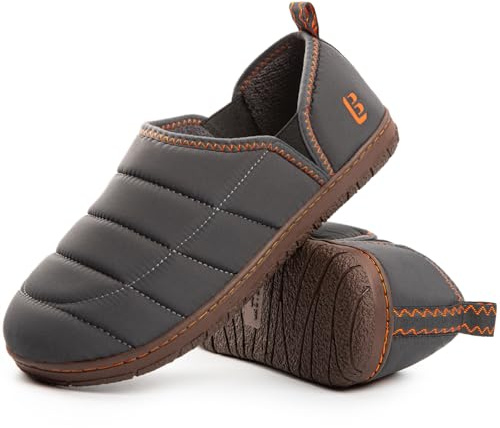 LongBay Men's Outdoor Slippers Two Tone Warm Memory Foam Slip On Indoor House Shoes bedroom Loafers Grey, 10