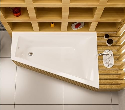 ECOLAM® Badewanne RITA Trapezwanne Eckwanne Trapezform 160x100 cm RECHTS Ab- und Überlauf Automatik Alcaplast Füße Silikon SET