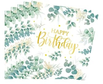 40 Stück Servietten Geburtstag Eukalyptus, Happy Birthday Servietten, Eukalyptus Grün Papierservietten für Kindergeburtstag Hochzeit Taufe Konfirmation Tischdeko (Eukalyptus A, 40P)
