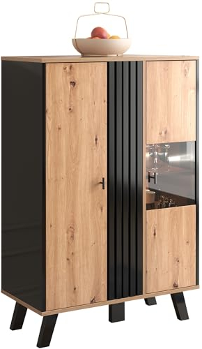 Azkoeesy 120 cm Vitrinen Sideboard mit LED-Beleuchtung und Glasfenster von Türen, Hochschrank, Vitrinenschrank, Standvitrine, in Holzoptik