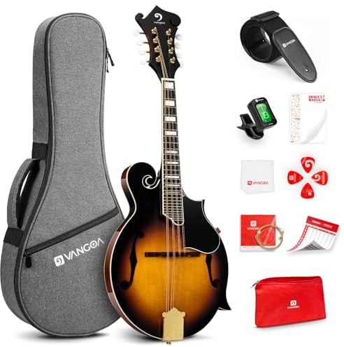 Vangoa F-Style Mandolinen Instrument 29 Bund 8 Saiten Akustische Mandoline mit Schutzplatte für Anfänger Erwachsene Sunburst