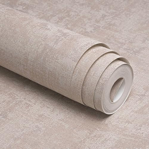 Trafagala Industrial Textured Concrete Effect Light Brown Wallpaper Cement Shabby Chic Ceiling Paper Removable Non-Woven Natural Stone Wallpaper for Bedroom Living Room Hallway Ceiling Paper