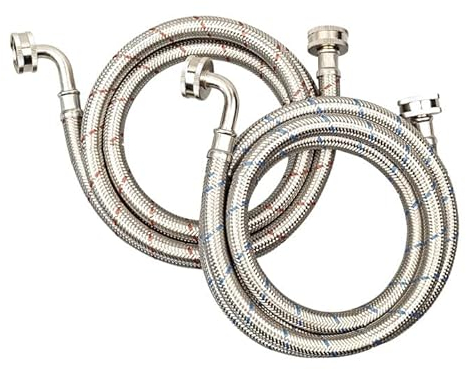 PLUMBINGMASTER 6FT Red and Blue Washer Hoses,2 Pack Stainless Steel Washing Machine Hoses with 90 Degree Elbows,Burst Proof Hot & Cold WaterConnection Inlet Washer Supply Lines