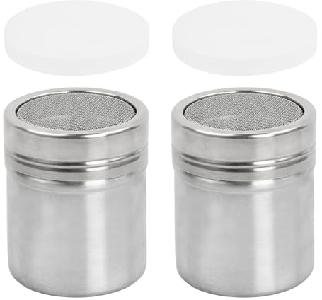 2Pcs Stainless Steel Coffee & Cocoa Powder Spreader, Salt Shaker, Fine Mesh Flour Duster with Lid
