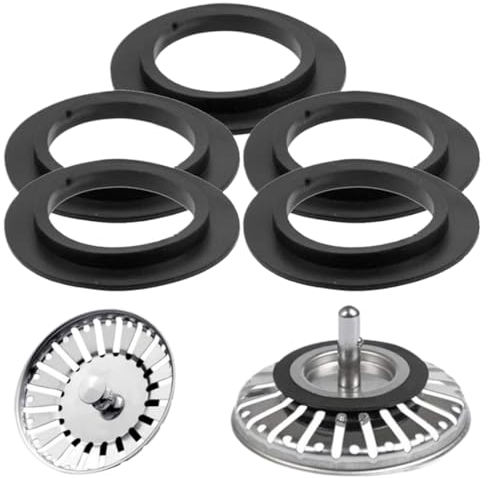 OQKAHIV Conjunto de 5 juntas de goma para cestas de colador - Tapón y válvula para fregadero, lavabo y bañera, Reemplazo perfecto para coladores de cocina y tesagües, Hermeticidad garantizada,