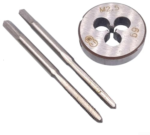 HSS M2,5 x 0,45 mm Kegel & Gewindebohrer & M2,5 x 0,45 mm Schneideisen metrisches Gewinde rechts, 2 x Gewindebohrer + 1 x Schneideisen