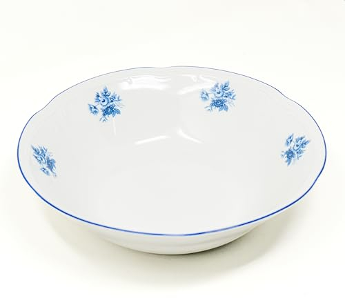 FranquiHOgar - Ensaladera Premium - Diseño Elegante con Flores Azules - Apto para Microondas y Lavavajillas - Porcelana - Blanco y Azul
