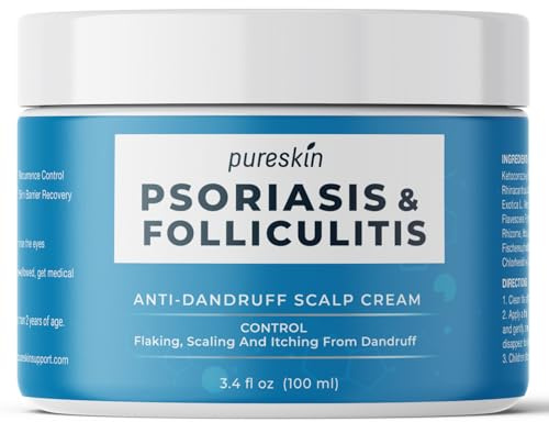 PURESKIN Psoriasis and Folliculitis Treatment Cream - Fast Relief for Scalp Psoriasis, Dandruff, Seborrheic Dermatitis - Stops Itching, Flaking & Redness – Cooling Mint Formula, Non-Greasy, 3.4 oz