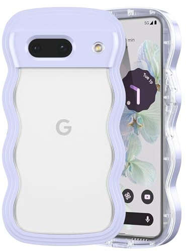 QLTYPRI Clear Case for Google Pixel 8 Case, Cute Curly Wave Frame Phone Case for Girls Women, Transparent Soft Silicone TPU Bumper Shockproof Protective Phone Cover for Pixel 8 - Purple