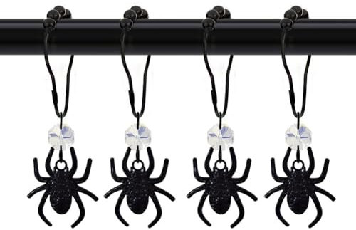 Lot de 12 crochets de rideau de douche motif araignée noire pour décoration de salle de bain, crochets de douche en acier inoxydable antirouille pour Halloween garçon Spiderman (noir)