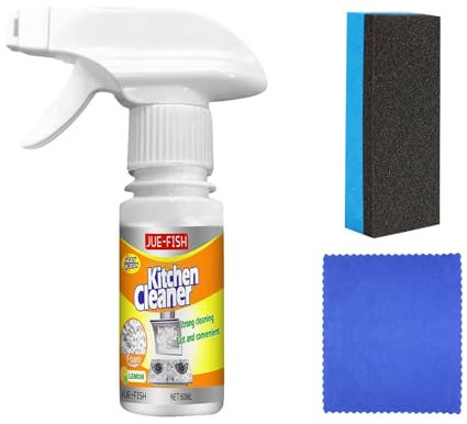 Kitchen Foam Cleaner with Sponge Wipe and Towel, Foaming Heavy Oil Stain Cleaner, Multipurpose Kitchen Degreaser Cleaner Spray for Extractor Hood,Griddle,Oven,Microwave,Tiles 60ml