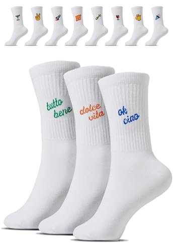 Lustige Socken mit Motiv (3 Paar), Geschenke für Frauen & Männer, Fun-Socken aus Baumwolle, Tennissocken für Damen & Herren