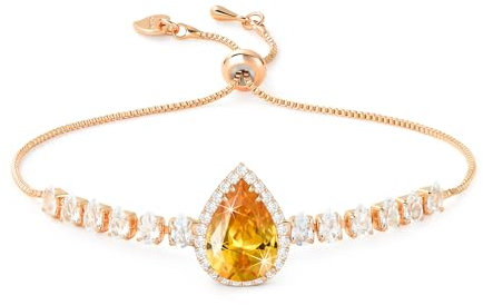 Linawe Bracelet à breloques en cristal de citrine et diamant jaune, bracelets à chaîne en or rose pour femmes, bracelet en strass, pierre de naissance et zircone cubique, bijoux de costume de mariage