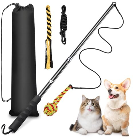 MUMUQ Reizangel Hunde, Einziehbarer Teasing Stick mit Köder, Interaktives Hundespielzeug für Outdoor-Training, Spielübung, Flirtstock für Welpen, Kleine mittelgroße Hunde