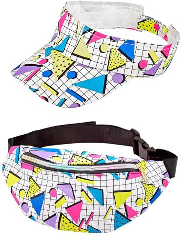 W WIDMANN MILANO Party Fashion - Gürteltasche und Schirmmütze, 80er Jahre Funky Fashion Outfit, Bauchtasche, Capy, Accessoires Karneval