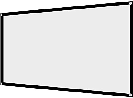 Projector Curtain Foldable Projector Screen 16:9 White Sheet for Projector, Portable Non Crease Projection Screen with Black Edging, Hanging Holes, Wall or Frame Mountable (60