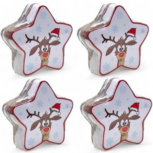 MIJOMA Lot de 4 gants de toilette magiques - 100 % coton - Se déplie dans de l'eau chaude (renne de Noël)