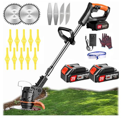 Decespugliatore a Batteria, Decespugliatore Elettrico, decespugliatore, Decespugliatore a batteria Con 2 Batterie da 21V 4.0Ah di grande capacità, 3 Lame Diverse, Adatto Per Giardini, Prati, Arbusti